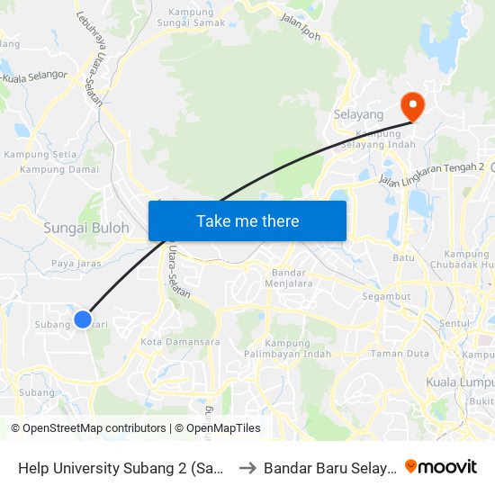 Help University Subang 2 (Sa1026) to Bandar Baru Selayang map