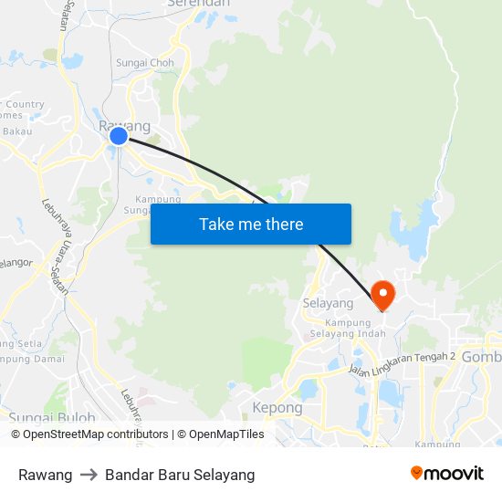 Rawang to Bandar Baru Selayang map