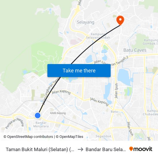 Taman Bukit Maluri (Selatan) (Pj636) to Bandar Baru Selayang map