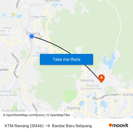 KTM Rawang (Sl446) to Bandar Baru Selayang map