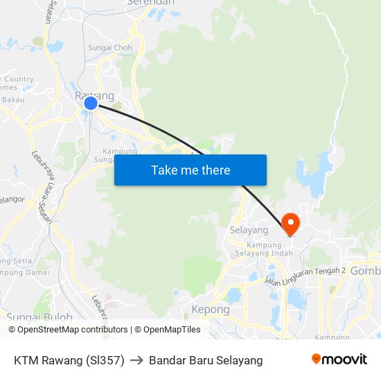 KTM Rawang (Sl357) to Bandar Baru Selayang map