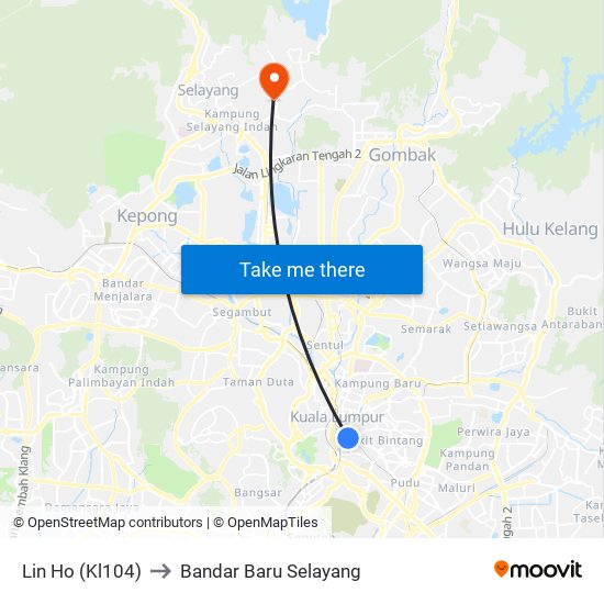 Lin Ho (Kl104) to Bandar Baru Selayang map
