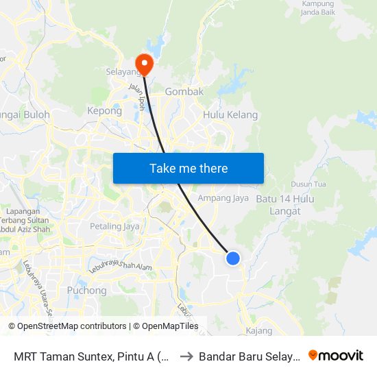 MRT Taman Suntex, Pintu A (Kj37) to Bandar Baru Selayang map