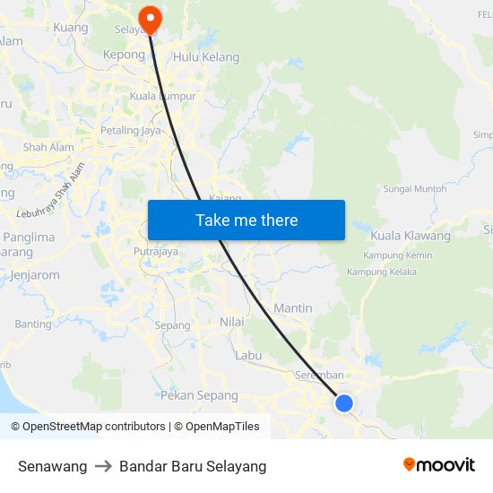 Senawang to Bandar Baru Selayang map