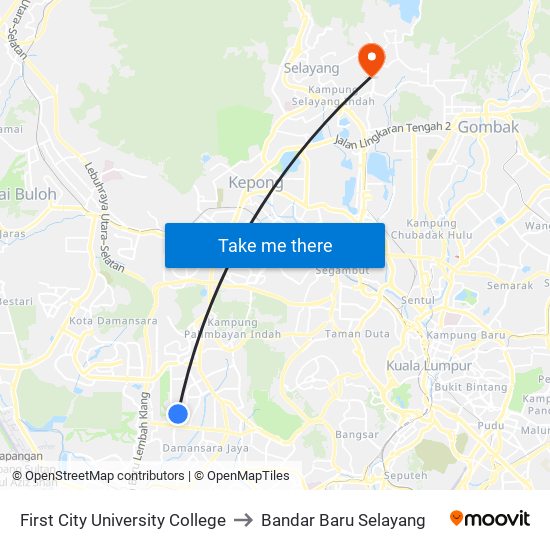 First City University College to Bandar Baru Selayang map