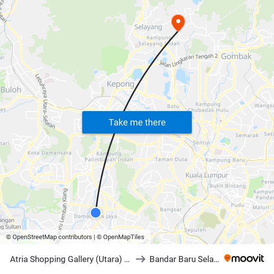 Atria Shopping Gallery (Utara) (Pj490) to Bandar Baru Selayang map