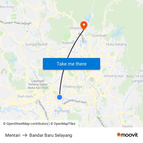 Mentari to Bandar Baru Selayang map