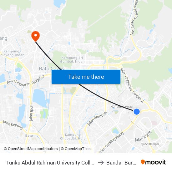 Tunku Abdul Rahman University College (Taruc) Pintu 4 (Opp) to Bandar Baru Selayang map