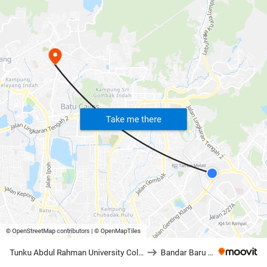 Tunku Abdul Rahman University College (Taruc) Pintu 4 to Bandar Baru Selayang map