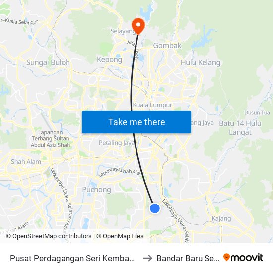 Pusat Perdagangan Seri Kembangan (Sj814) to Bandar Baru Selayang map