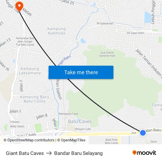 Giant Batu Caves to Bandar Baru Selayang map