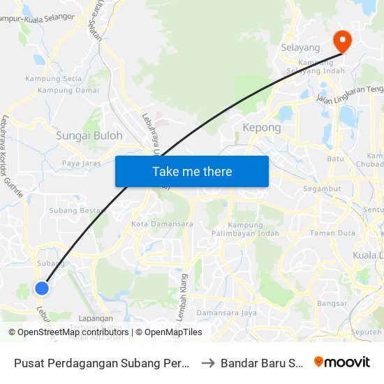 Pusat Perdagangan Subang Permai (Selatan) to Bandar Baru Selayang map