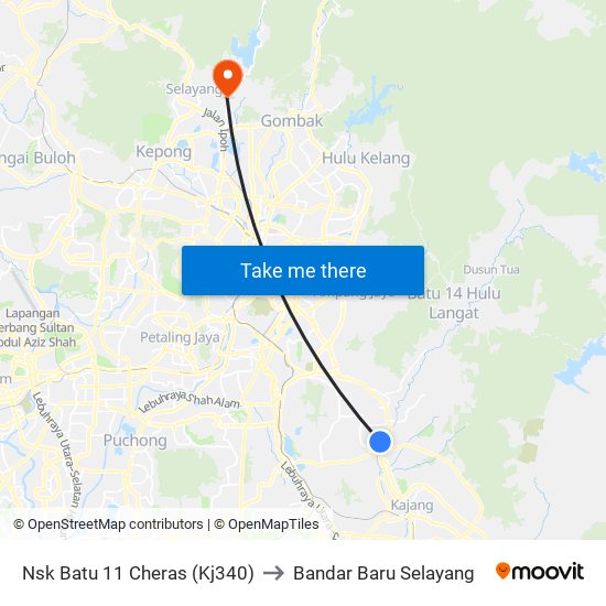 Nsk Batu 11 Cheras (Kj340) to Bandar Baru Selayang map