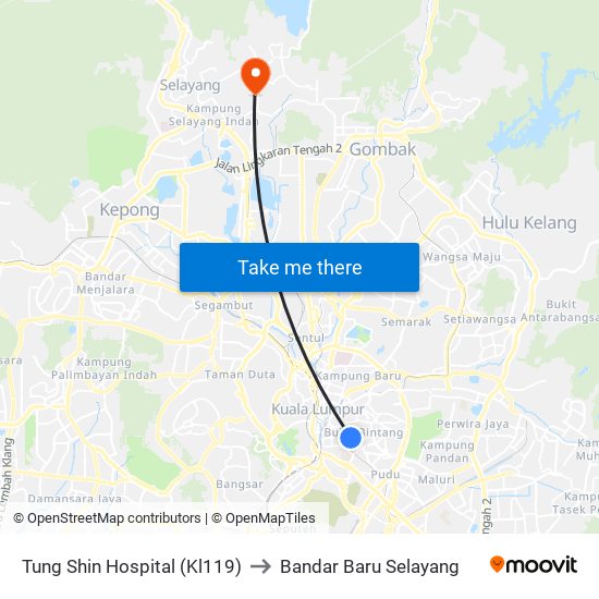 Tung Shin Hospital (Kl119) to Bandar Baru Selayang map
