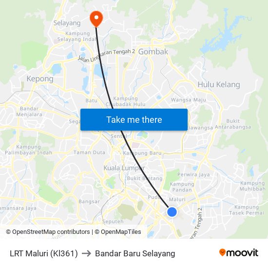 LRT Maluri (Kl361) to Bandar Baru Selayang map