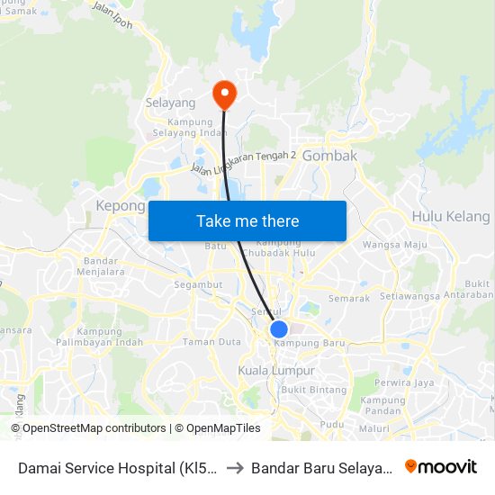 Damai Service Hospital (Kl50) to Bandar Baru Selayang map