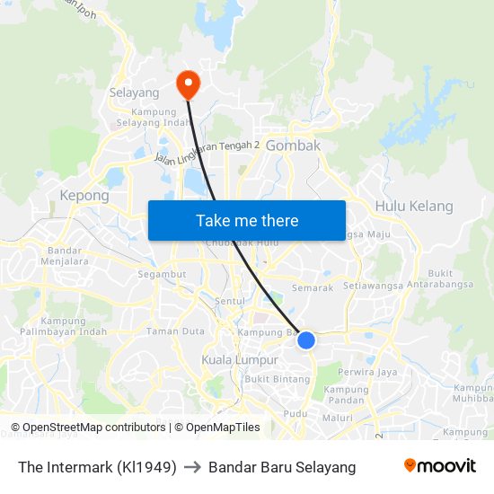 The Intermark (Kl1949) to Bandar Baru Selayang map