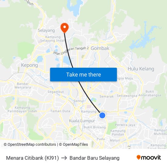 Menara Citibank (Kl91) to Bandar Baru Selayang map