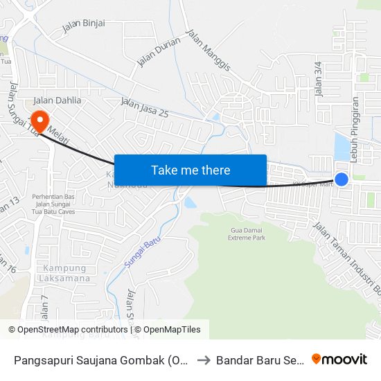 Pangsapuri Saujana Gombak (Opp) (Sl309) to Bandar Baru Selayang map