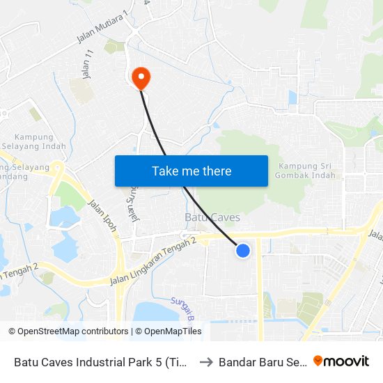 Batu Caves Industrial Park 5 (Timur) (Sl254) to Bandar Baru Selayang map