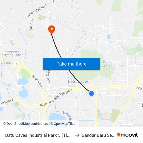 Batu Caves Industrial Park 5 (Timur) (Sl261) to Bandar Baru Selayang map