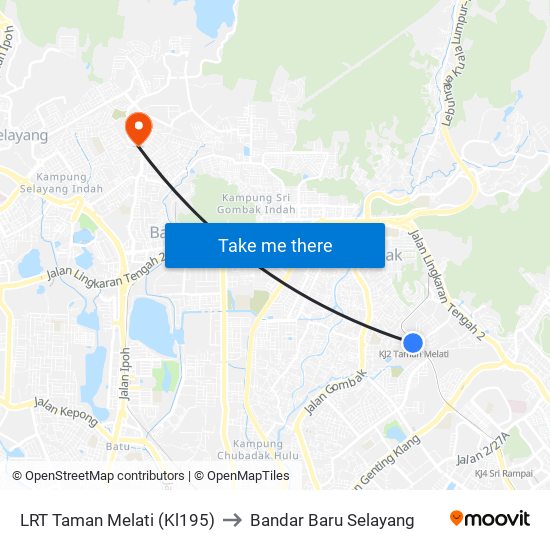 LRT Taman Melati (Kl195) to Bandar Baru Selayang map