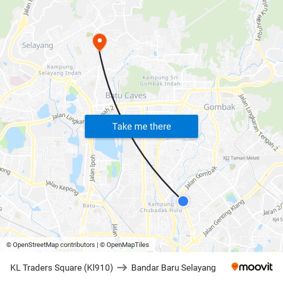 KL Traders Square (Kl910) to Bandar Baru Selayang map
