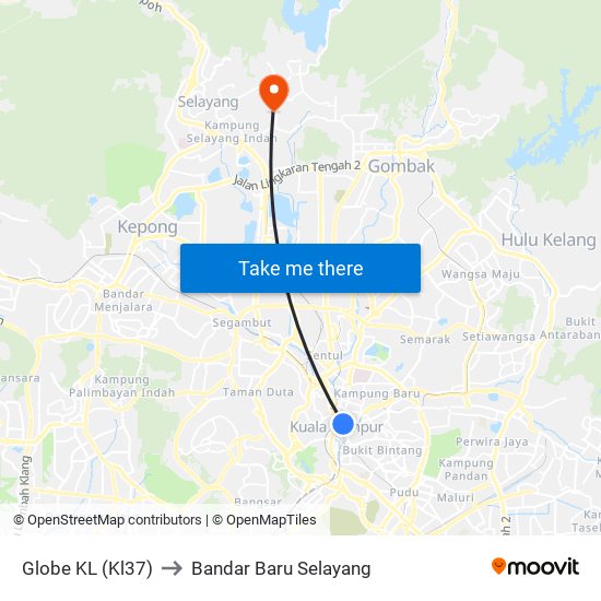 Globe KL (Kl37) to Bandar Baru Selayang map