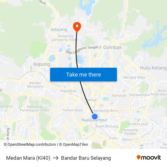 Medan Mara (Kl40) to Bandar Baru Selayang map
