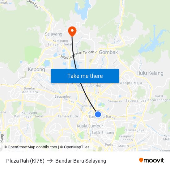 Plaza Rah (Kl76) to Bandar Baru Selayang map