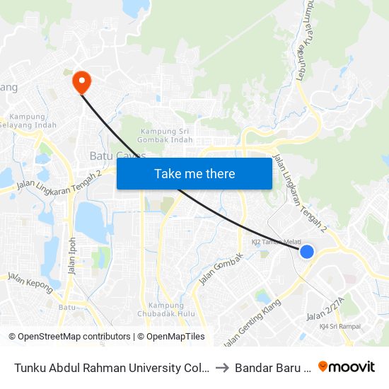 Tunku Abdul Rahman University College (Taruc) (Kl162) to Bandar Baru Selayang map