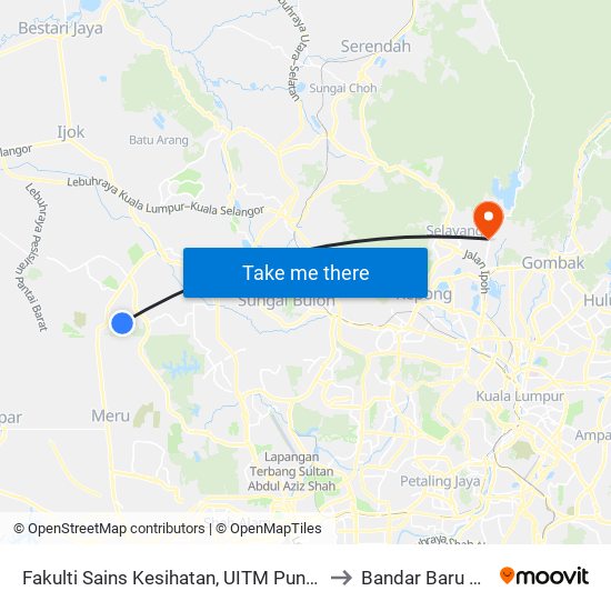 Fakulti Sains Kesihatan, UITM Puncak Alam (Ks34) to Bandar Baru Selayang map