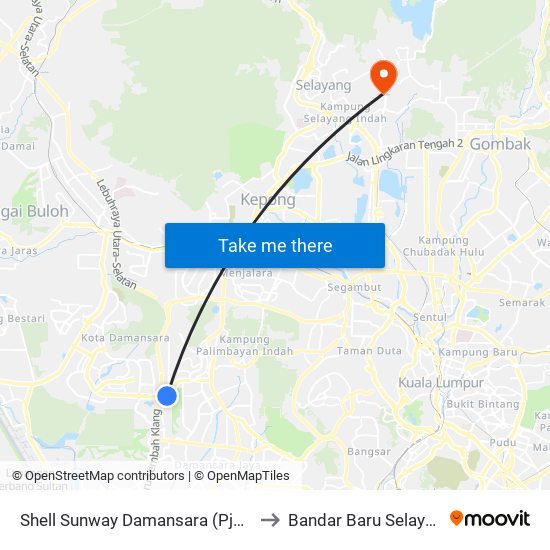 Shell Sunway Damansara (Pj384) to Bandar Baru Selayang map