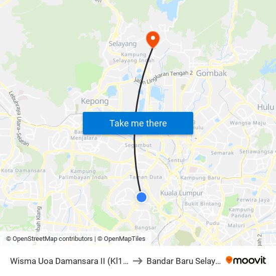 Wisma Uoa Damansara II (Kl1177) to Bandar Baru Selayang map