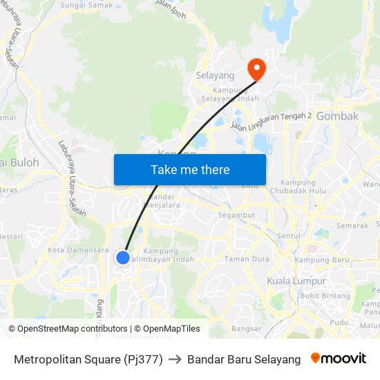 Metropolitan Square (Pj377) to Bandar Baru Selayang map