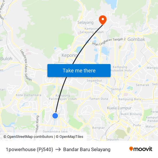 1powerhouse (Pj540) to Bandar Baru Selayang map