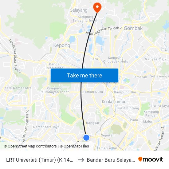 LRT Universiti (Timur) (Kl1440) to Bandar Baru Selayang map