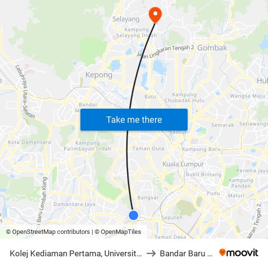 Kolej Kediaman Pertama, Universiti Malaya (Kl1103) to Bandar Baru Selayang map