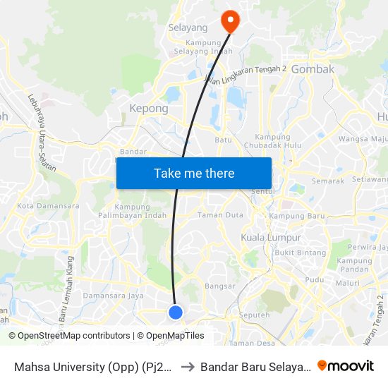 Mahsa University (Opp) (Pj260) to Bandar Baru Selayang map