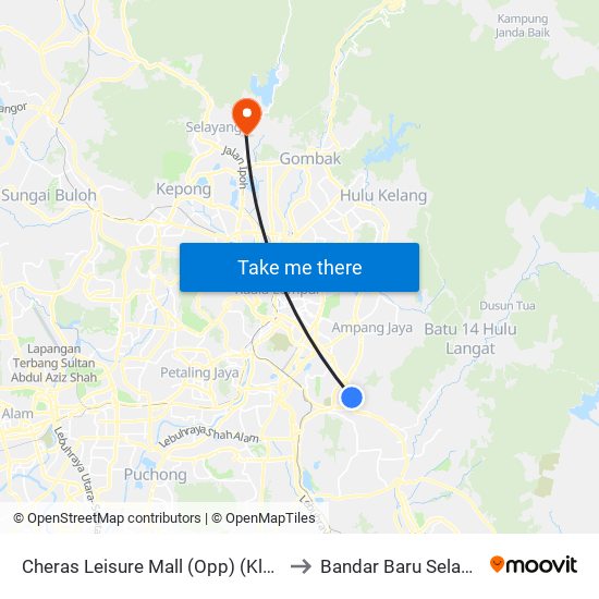 Cheras Leisure Mall (Opp) (Kl1723) to Bandar Baru Selayang map
