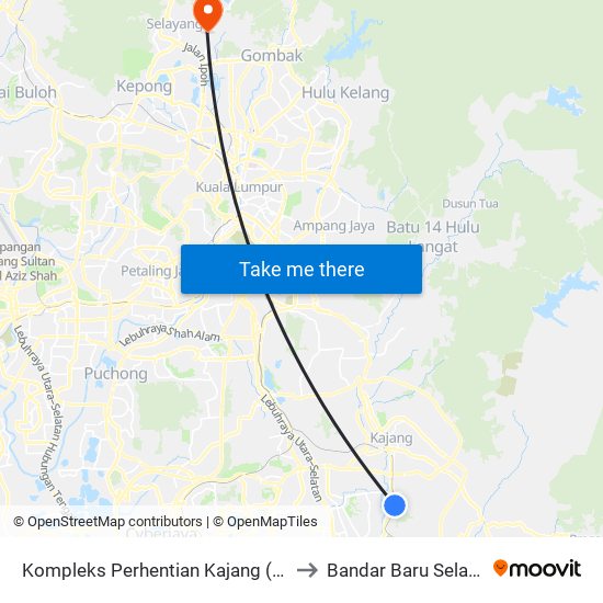 Kompleks Perhentian Kajang (Kj461) to Bandar Baru Selayang map