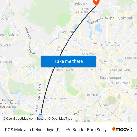 POS Malaysia Kelana Jaya (Pj634) to Bandar Baru Selayang map