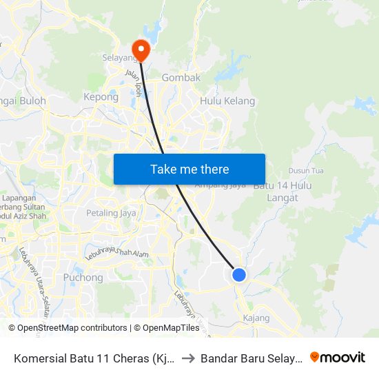 Komersial Batu 11 Cheras (Kj337) to Bandar Baru Selayang map