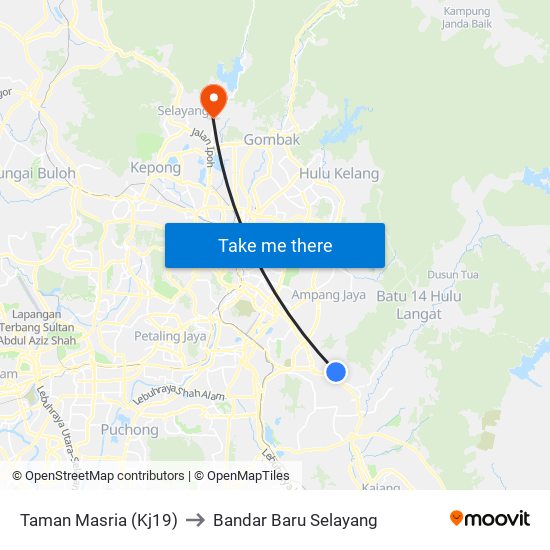 Taman Masria (Kj19) to Bandar Baru Selayang map