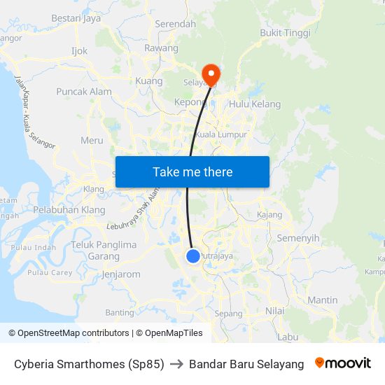 Cyberia Smarthomes (Sp85) to Bandar Baru Selayang map