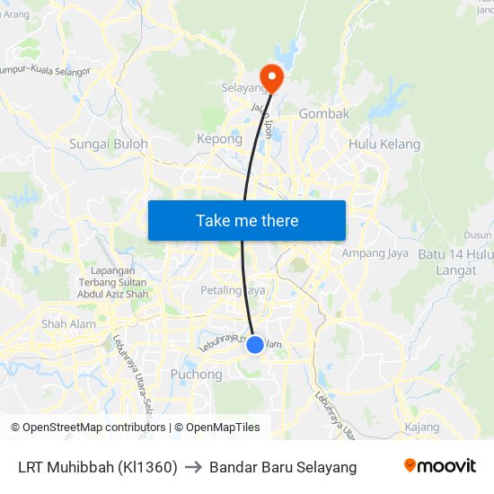 LRT Muhibbah (Kl1360) to Bandar Baru Selayang map