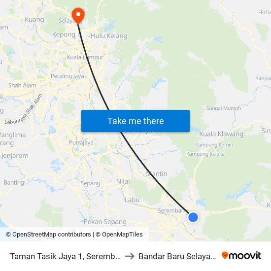 Taman Tasik Jaya 1, Seremban to Bandar Baru Selayang map