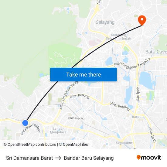 Sri Damansara Barat to Bandar Baru Selayang map