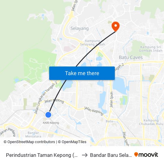 Perindustrian Taman Kepong (Kl2446) to Bandar Baru Selayang map