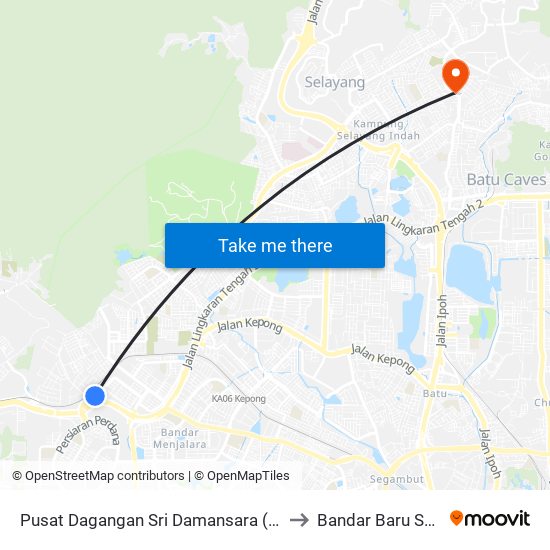 Pusat Dagangan Sri Damansara (Opp) (Pj868) to Bandar Baru Selayang map